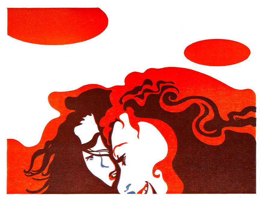 Farbholzschnitt: "Party3". Künstlerische Druckgrafik in limitierter Auflage von Reinhard Blumenschein