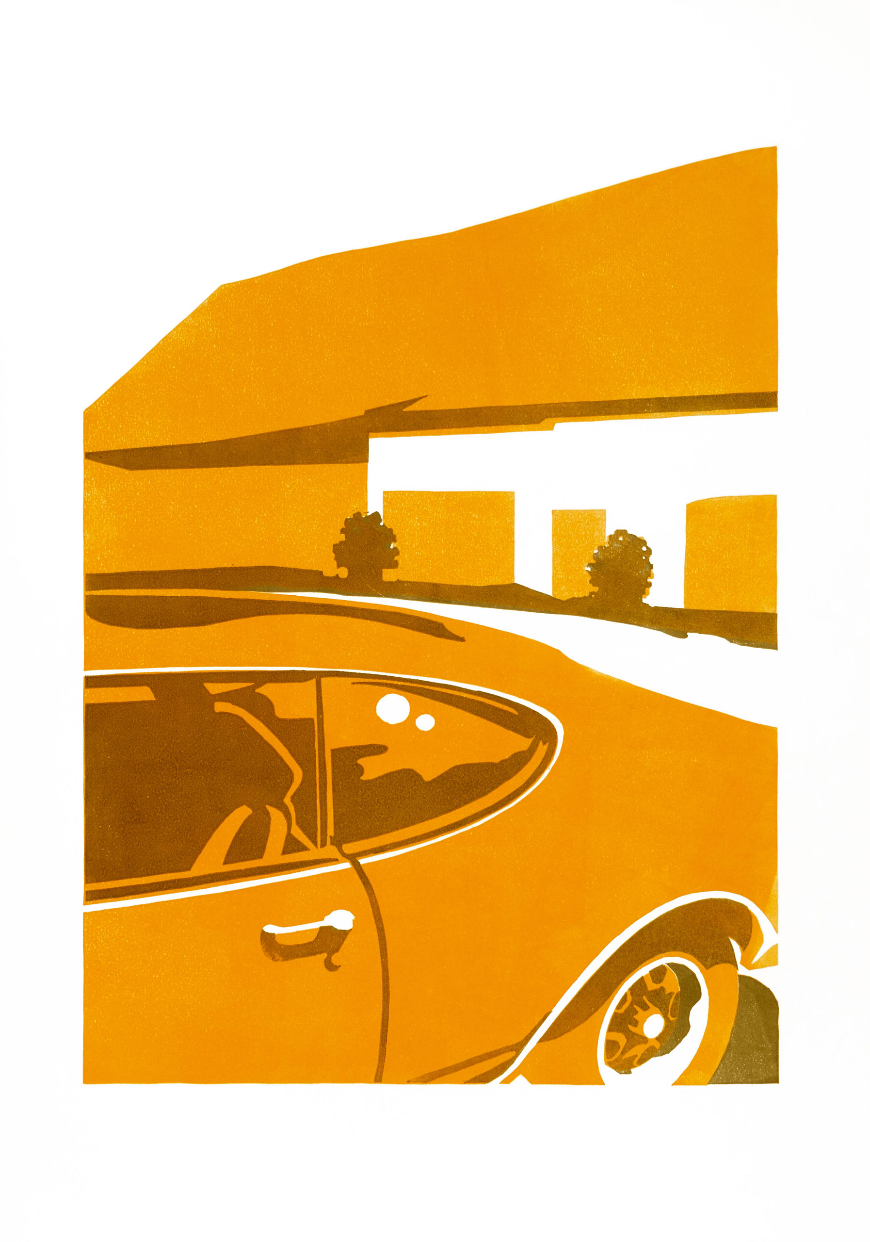 Holzschnitt Chevrolet von Reinhard Blumenschein