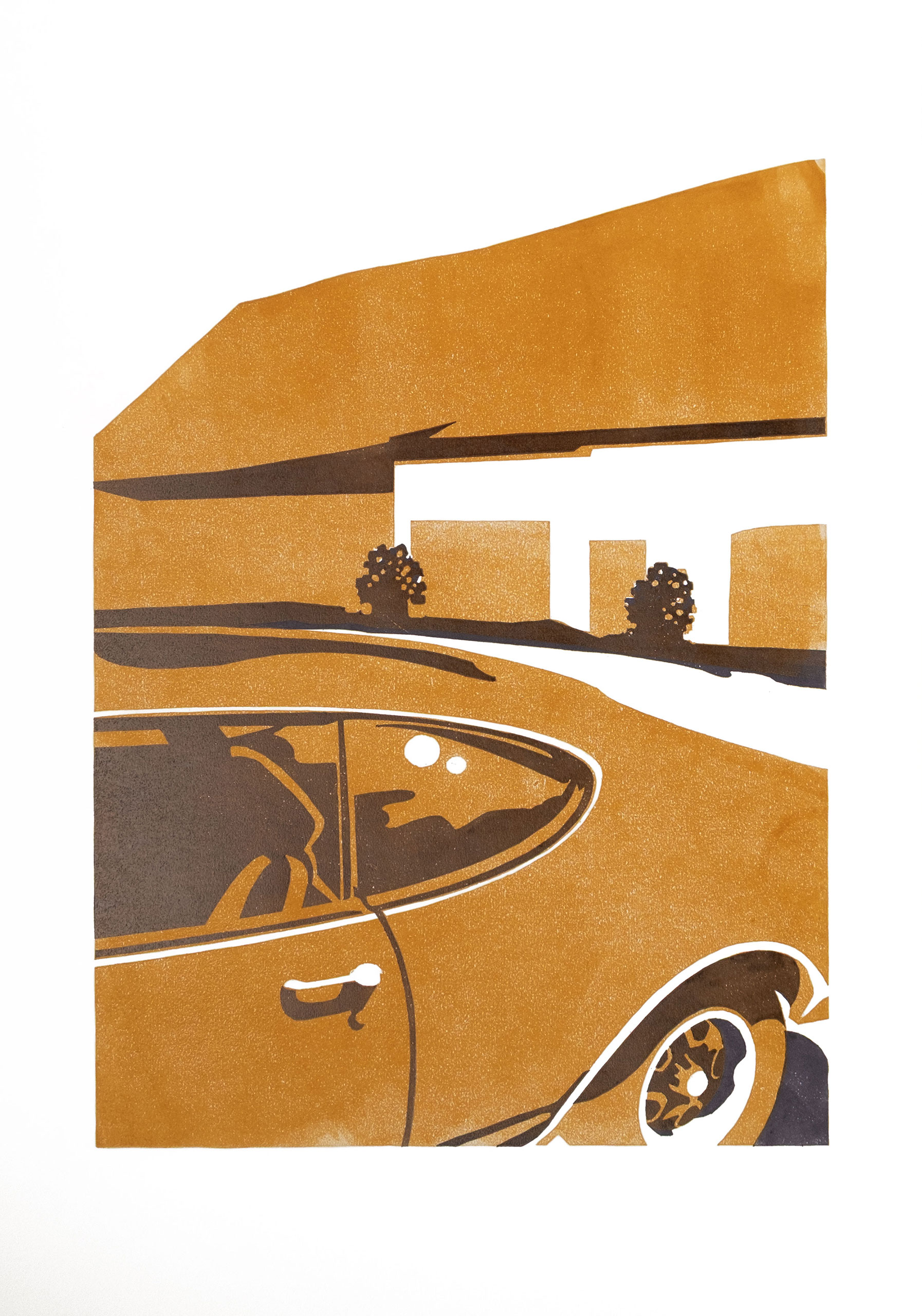 Holzschnitt Chevrolet von Reinhard Blumenschein